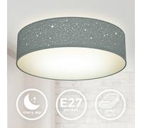 Plafonnier LED tissu gris décor étoile éclairage plafond chambre salon E27 Ø38cm