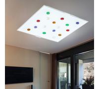 Plafonnier avec pierres de verre colorées, plafonnier décoratif, abat-jour en verre, lampe en verre, 1x LED 1020 lumens, 29x29x7,5 cm, couloir, chambre, salon