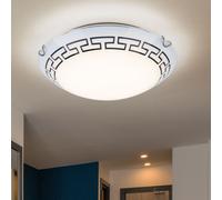 Plafonnier en verre satiné plafonnier à motifs luminaire de couloir rond, métal, 1x LED 12W 967Lm blanc chaud, DxH 30x9 cm