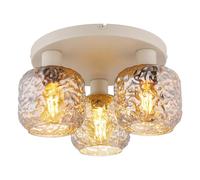 Plafonnier LED verre fumé 3 flammes Plafonnier beige Moderne Lampe design aspect bombé, métal, 3x 7W 806Lm blanc chaud, DxH 37 x 19 cm