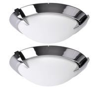 Plafonnier LED verre satiné plafonnier salle de bain salon chromé rond, métal, 12W 1200lm blanc chaud, DxH 27x8,3 cm, 2pcs
