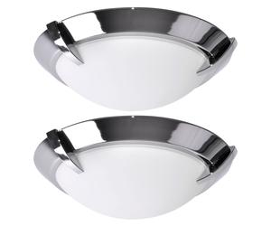 Plafonnier LED verre satiné plafonnier salle de bain salon chromé rond, métal, 12W 1200lm blanc chaud, DxH 27x8,3 cm, 2pcs