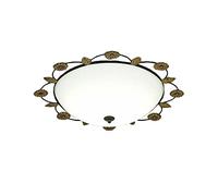 Plafonnier LED Vintage encastré avec télécommande, intensité Variable, Motif Feuilles, Abat-Jour Rond en Verre opalin, pour Salon, sans variateur d'intensité, 55 x 12 cm (Verre 42 x 12 cm)