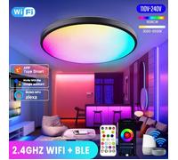 Plafonnier LED WIFI RGBCW 300 mm Dimmable Intelligent TUYA APP Compatible avec Alexa Google Home pour Chambre à coucher salon Noir