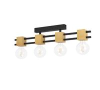 Plafonnier LEVANTARA E27 4X40W en acier et bois noir et marron 855x75x170mm