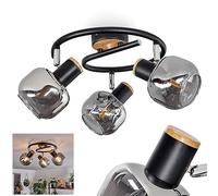 Plafonnier Lexington, plafonnier en métal/MDF/verre en noir/chrome/imitation bois/fumée, rondelle avec abat-jour réglable, 3x E27, ampoule(s) non incluse(s)