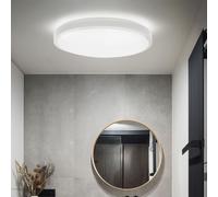 Plafonnier salle de bain lampe de salon plafonnier lampe de couloir rond, plastique blanc IP44, 1x LED 24W 2500Lm 3000K blanc chaud, D 29,5 cm