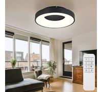Plafonnier LED plafonnier lampe de salon ronde CCT lumière du jour avec télécommande, métal opale plastique noir, veilleuse/mémoire à intensité variable, 31 watts 1800 lumens 2700-6500 K, D 40 cm