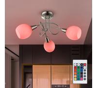 Plafonnier salon lampe salle à manger plafonnier lampe cuisine, métal verre blanc nickel mat, 3 ampoules télécommande dimmable, RGB LED 3,5W 200Lm blanc chaud, D 40,5 cm