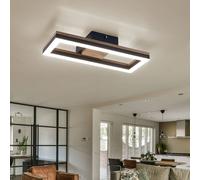 Plafonnier LED plafonnier salon lumière salle à manger lampe chambre lampe, métal aspect bois plastique noir, 12W 600lm 3000K blanc chaud, L 34,5 cm