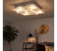 Plafonnier cristaux lampe de salon plafonnier verre, aluminium, 4x LED 5W 400Lm blanc chaud, LxlxH 32x32x6,5 cm