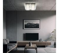 Plafonnier LED 4 spots plafonnier salon moderne, verre chromé, LED 18W 1260Lm blanc chaud, LxPxH 24x24x7 cm