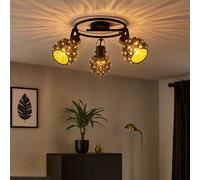 Plafonnier, spot de plafond, lampe de cuisine, lampe de salon, aspect cristal, spots mobiles, 3 flammes, métal noir or, 3 x E27, H 29 cm