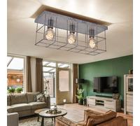 Plafonnier Luminaire de Cuisine Argent 3 à Flammes Grille Zinc L 60 CM