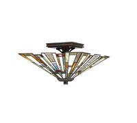 Plafonnier Luminaire de Salon Acier Bronze Mosaïque Verre Résine 2xE27