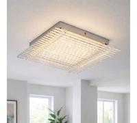 Plafonnier Luminaire de Salon Baguettes de Verre Transparent Chrome Carré LED