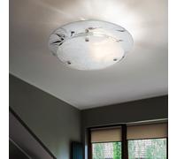 Plafonnier rond en verre, lampe de cuisine, lampe de salon moderne, lampe de plafond E27, chrome, décor floral blanc, DxH 25x9,5 cm