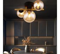 Plafonnier Luminaire de Salon Lampe Sphérique LED 3-Flammig Glas Ambre Laiton G9