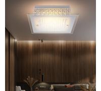 Plafonnier LED cristaux cristal lumière verre opale plafonnier salon, métal chromé, LED 12W 1030Lm blanc chaud, LxlxH 30x30x8 cm