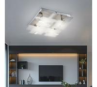 Plafonnier en verre de salon moderne, plafonnier chromé, partiellement satiné, métal, 4x LED 4,5W 382Lm blanc chaud, LxPxH 30x30x9 cm