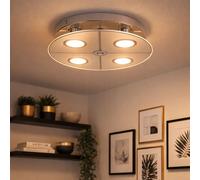 Plafonnier LED chromé pour salon, verre satiné, 4x 3W 250lm 3000K, DxH 30x7,5 cm