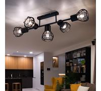 Plafonnier Luminaire de Salon Luminaire Sportif Cage Métal Noir 5 à Flammes E27