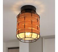 Plafonnier Luminaire de Salon Métal Noir Optique Bois E27 H 22cm