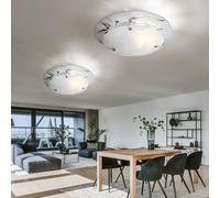Plafonnier Suspension Luminaire de Salon 1x E27 Chrome Verre Motif Floral 2x