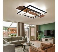Plafonnier salle à manger plafonnier fonction mémoire 3 niveaux aspect bois LED aspect bois, aluminium métal noir, 1x LED 24W 1100Lm blanc chaud, LxPxH 60x40x10 cm