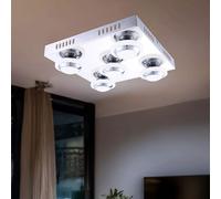 Plafonnier chrome salon plafonnier plafonnier métal, 5x LED 4,5W 400Lm blanc chaud, LxPxH 30x30x9 cm 