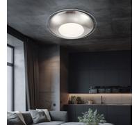 Plafonnier LED chromé pour salon, plafonnier rond avec miroir, transparent satiné, 12W 960Lm blanc chaud, DxH 26x10 cm
