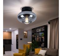 Lampe De Plafond Retro En Métal Noir Avec Verre Fumé E27
