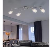 Plafonnier Luminaire de Salon Spots Mobile Verre 4 à Flammes Chrome