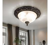 Plafonnier Luminaire De Salon Style Campagne Acier Verre Décor Floral E14