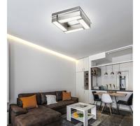 Plafonnier lampe de salon plafonnier LED argent lampe de salle à manger, textile métal nickel mat, 1x 12W 800lm 3000K, LxPxH 30x30x8,5 cm