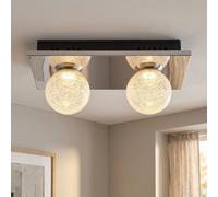 Plafonnier Luminaire de Salon Verre 2 à Flammes Chrome LED L 30 CM