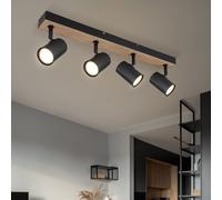 Plafonnier Plafonnier 4 flammes spot orientable aspect bois noir avec spots orientables, métal noir, 4x douilles GU10, LxlxH 55,5x6x13,5 cm