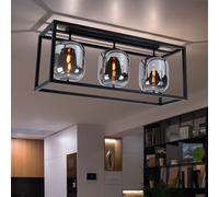 Plafonnier Luminaire Lampe Salle à Manger Rétro Verre Fumé Couloir Noir 3 Feux