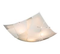Plafonnier luminaire métal chrome blanc verre éclairage décor lignes salon