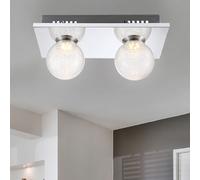 Plafonnier boule de verre lampe boule chrome 2 flammes plafonnier lampe de salon moderne, clair, 2x 3W 238Lm blanc chaud, LxlxH 30x15x12,5 cm