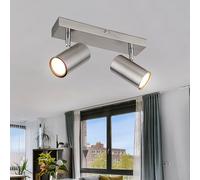 Spot plafond, plafonnier 2 flammes, spot orientable chrome, spots orientables, métal scandinave nickel, 2x douilles GU10, HxLxP 12x26x6cm