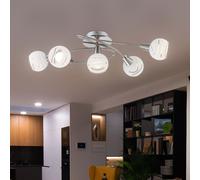 Plafonnier Luminaire Sportif 5 à Flammes Verre Nickel Mat Blanc LED 62,4cm