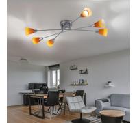 Plafonnier Luminaire Sportif 6 à Flammes Nickel Mat Chrome Verre Jaune 77cm