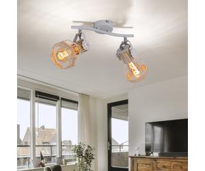 Plafonnier Luminaire Sportif de Salon Optique Bois Grille Blanc Réglable E27