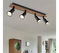 Plafonnier lampe en bois marron noir 4 flammes Spot de plafond, spots orientables, métal bois, 4xGU10, H 9 cm