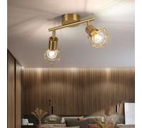 Plafonnier spot rétro orientable 2 spots lampe de salon grille or, métal, 2x douilles E14, LxlxH 22x8x19 cm