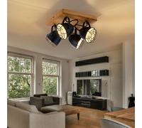 Plafonnier Luminaire Sportif Lampe Salle à Manger 4 à Flammes Bois Noir Mobile L