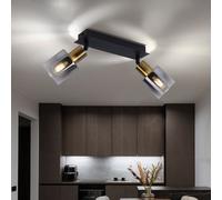 Plafonnier Luminaire Sportif Luminaire de Salon Réglable or Noir Fumée Verre