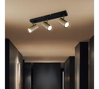Plafonnier spot en laiton mobile Plafonnier 3 flammes, spot flexible, métal noir, 3x douilles GU10, LxPxH 41x6x12cm