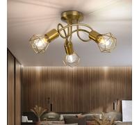 Plafonnier Luminaire Sportif Salon Grille Métal Or 3 à Flammes E14 Rétro